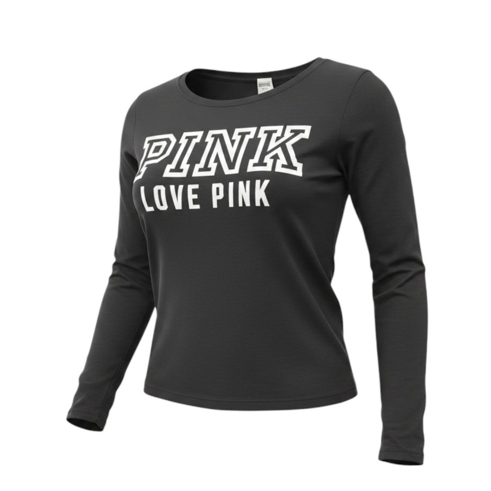 PINK Victoria's Secret Long Sleeve Graphic Tee Womens Medium Gray‎ Love Pink Y2K